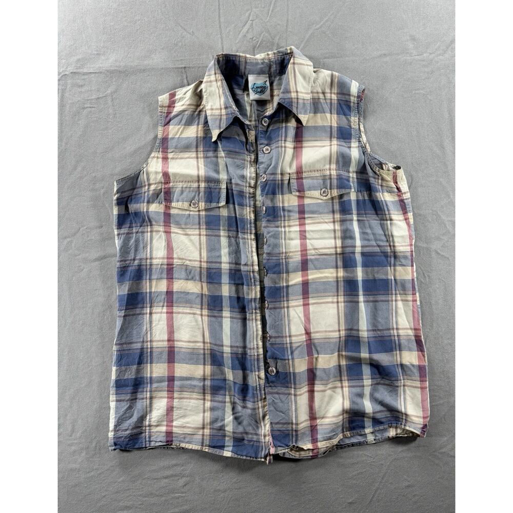 Vintage Chérie Salsomaggiore 100% Silk Plaid Sleeveless Shirt Italian Size 50